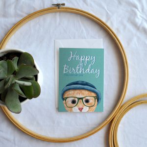 Ginger cat Asher birthday card