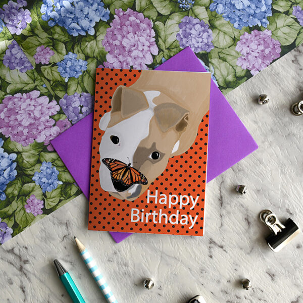 Staffy Lola Butterfly Birthday Card 4