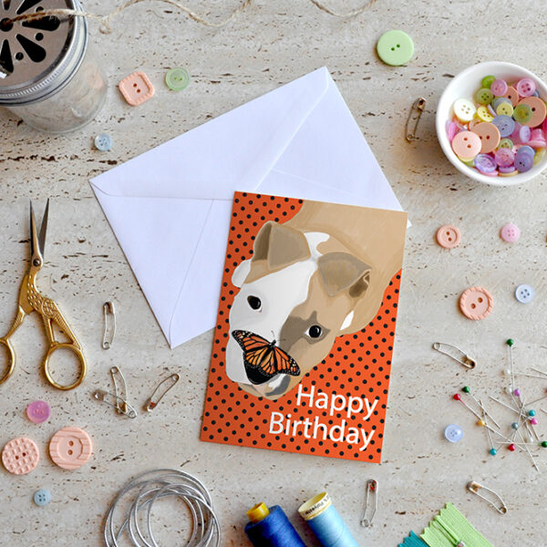 Staffy Lola Butterfly Happy Birthday Card 2