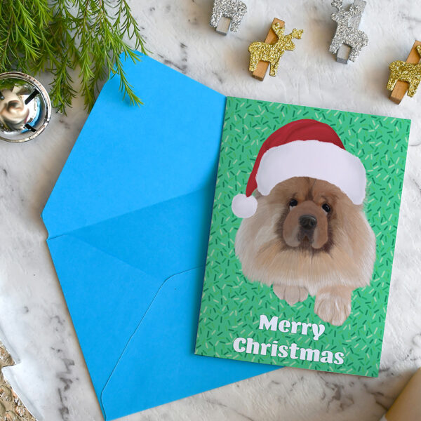 Chow Chow Christmas Card with blue envelope